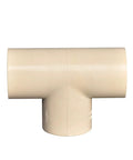 Front view of Ten Pack Three Quarter Inch CPVC Tee Pipe Fittings Slip To Slip Socket To Socket For DIY Home Plumbing Hot And Cold Water System Up To 100 PSI At 180 Degrees F Corrosion Resistant Durable