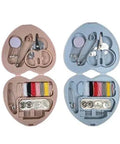 Compact Travel Sewing Kit Two Pack Featuring Adorable Heart Shaped Cases Pink And Blue, each with sewing essentials.