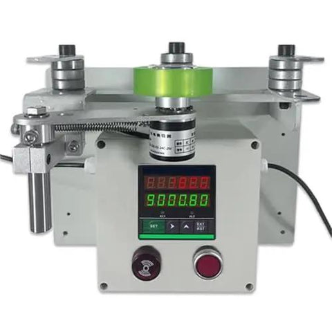 Digital Wire Rope Counter with Length Alarm, Roller Type Electronic Measuring Wheel for Cables and Wires, Accurate Measurement & Preset Reminder, showing precision LCD display and measuring components.