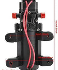 Front view of 12V Water Pressure Diaphragm Pump Self Priming For RV Boat Caravan Marine Use 4.3 Liters Per Minute 1.1 GPM 35 PSI High Flow Water Pump With Built In Pressure Switch
