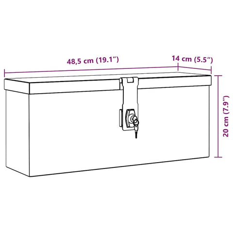 Built Tough Aluminum Tool Box With Locking System And Two Keys Lightweight Corrugated Aluminum Storage Chest dimensions illustrated