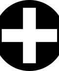 A simple black circle with a white plus sign.