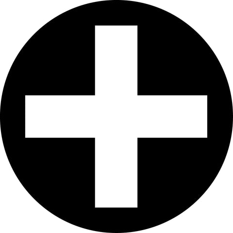 A simple black circle with a white plus sign.