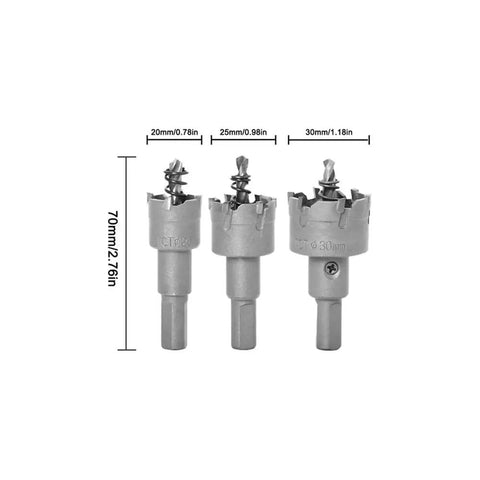 Get Ready For Heavy Duty Metal And Plastic Drilling With This Awesome 3 Piece Tct Carbide Hole Saw Set Featuring 20mm 25mm And 30mm Bits That Lock Stable, Drill Clean And Cut Tough Materials Like A Boss Without Any Slippage Or Hassle.. 3 TCT hole saw bits 20mm, 25mm, 30mm for metal and plastic
