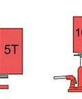 Diagram showing Heavy Duty Workhorse Hydraulic Toe Jack Lift With Five Ton Top Load And Two Point Five Ton Toe Load For Auto Repair.