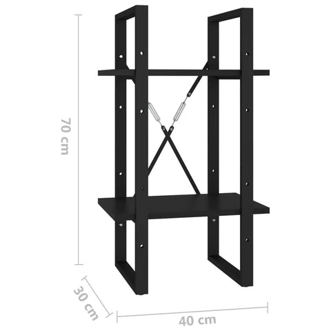 Angle view of Two Tier Black Book Cabinet For Home Or Office Engineered Wood Storage Shelf with dimensions