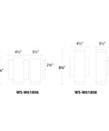 Block 2 LED Wall Light Bronze dimensions diagram, WS-W61806 and WS-W61808 sizes, for indoor and outdoor use, universal voltage