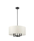 Four Light Matte Black Chandelier With Beige Fabric Shade Modern Farmhouse Hanging Light For Kitchen Island Dining Room Or Hallway