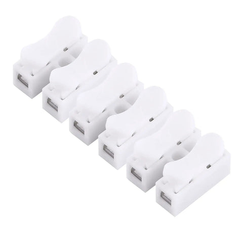 100Pcs Quick Wire Connectors Set, 2 Pin Push In Wire Terminals, 5A 220V White Plastic Shell in a row