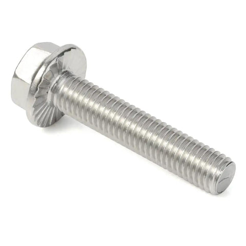 M10 Flanged Hex Head Bolts 1.5mm Thread 25mm Length Heavy Duty Stainless Steel 304 18 8 Plain Finish DIN 6921 Pack Of 10