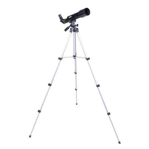 50mm Refractor Telescope For Beginners And Kids, Easy Setup With Eyepieces, Mount And Tripod, on silver tripod