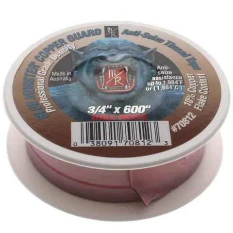 Three Quarter Inch By Six Hundred Inch Copper Guard Anti Seize Thread Sealing Tape, PTFE material spool with label visible.