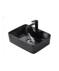 Matte Black 16 By 12 Inch Vessel Sink And Faucet Combo For Above Counter Vanity With Modern Square Rectangle Basin Porcelain Ceramic Durable Construction Includes Pop Up Drain