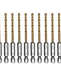 amoolo 1/8 in hex shank titanium HSS twist drill bit set, 10 pcs, quick-change design