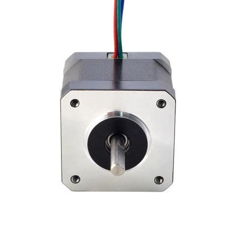 NEMA 17 stepper motor, 4-wire bipolar, 42x42x39mm aluminum body, front view
