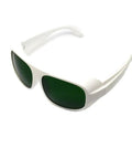 Heavy Duty Laser Safety Glasses, Big Time Telecom And Nd:Yag Diode Eye Protection, featuring white anti-fog frame and green lenses.