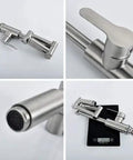 ZBSAVFM Lead-Free 304 Stainless Steel Articulating Kitchen Faucet - Hot & Cold 360° Rotating Double Fold Telescopic Design close-up views