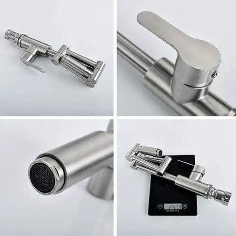 ZBSAVFM Lead-Free 304 Stainless Steel Articulating Kitchen Faucet - Hot & Cold 360° Rotating Double Fold Telescopic Design close-up views