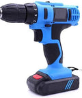 Built Tough Heavy Duty Cordless Lithium Hammer Drill And Impact Driver Set With Smooth Variable Speed Control side view of blue cordless drill.