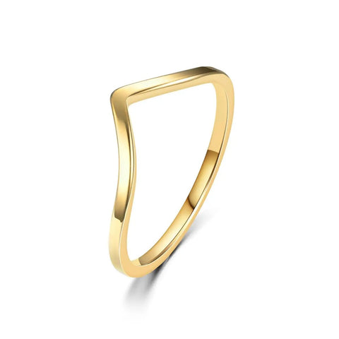 Gold tone V Shaped Stainless Steel Wedding Band For Women With Chevron Pointed Design Engagement Promise Ring Simple Classic Nickel Free Size 6