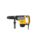 Heavy Duty SDS Max Rotary Hammer Drill Featuring Anti Rotation E Clutch Safety Tech For Hardcore Concrete Jobs, yellow and black design, side view.