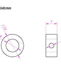 Technical diagram of 10 Pack 8mm Lock Collars For Shafts Stainless Steel Black Finish Inner 8mm Outer 14mm Height 7mm