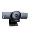 Top Shelf 4K AI Conference Webcam With Smart Auto Framing For Small Meeting Rooms And Zoom Certified Virtual Teams, front view with wide-angle lens.