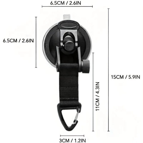 Front view of Universal Car Suction Cup Anchor With Securing Hook Reusable Heavy Duty Tie Down with dimensions labeled.
