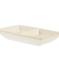Stylish Gold Rimmed Ceramic Jewelry Tray With Double Grids To Organize Your Bling Keeps Rings Necklaces And Earrings Super Neat Chic Decorative Vanity Trinket Dish Fans Love at an angle with gold trim detail.