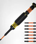 Image of 15-In-1 Multi-Bit Ratcheting Screwdriver Set With Impact-Rated Bits, 7 ProFlex Double-Ended Tips, 1/4-Inch Nut Driver, Built Tough For Pros And DIYers, 8-Piece, showing all bits and the ratcheting handle.