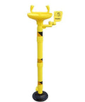 Stainless Steel 304 Emergency Eyewash Station Floor Mounted With Dual Nozzles, yellow design for industrial safety use.