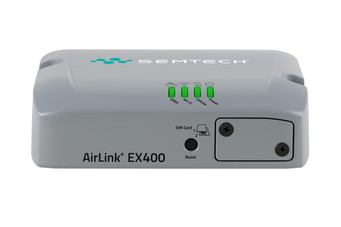 Front view of AirLink EX400 5G RedCap IoT Router With LTE Cat 4 Ultra Low Power Semi Rugged Industrial Gateway Dual Ethernet USB C