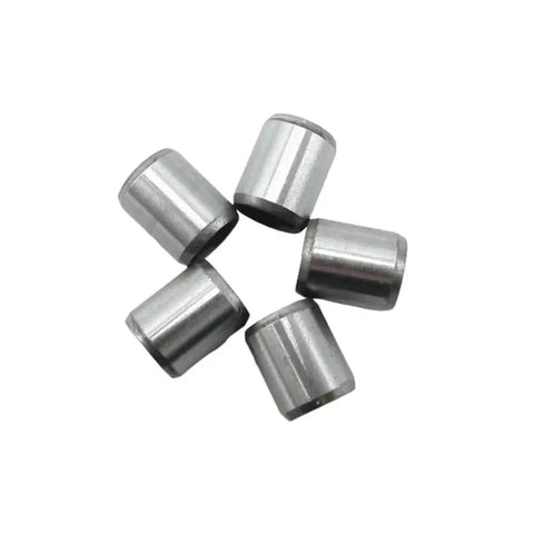 5 Pack Bike Locating Dowel Pins 6.2x8x10mm for Motorcycle Engine Cylinder Head Assembly in silver, arranged in a circle
