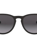 Front view of Erika Round Sunglasses Unisex Rubber Black Frame With Light Grey Gradient Lenses 54 Millimeter Size Lightweight All Day Wear