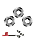 Badass Heavy Duty 3 Piece 12mm Round Carbide Finisher Blades With Negative Rake Angle And Slick Quick Swap Replacement Cutters For No Sweat Woodturning And Top Shelf Machining Results - three carbide blades and screws.