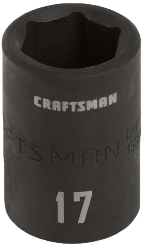 Shallow Impact Socket 17mm Metric Half Inch Drive Six Point Black Oxide Finish visible with size markings.