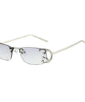 Totally Chic Rimless Women Sunglasses With Dope Silver Metal Frames Featuring Clean Lightweight Rectangle Shades That Bring Major Summer Vibes To Any Fit, silver rimless design, geometric cut, UV shaded lenses.