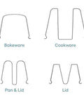Four types of dividers for the StoreMore Adjustable Bakeware Rack With Steel Wires Seven Adjustable Dividers for organizing various kitchen items.