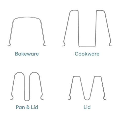 Four types of dividers for the StoreMore Adjustable Bakeware Rack With Steel Wires Seven Adjustable Dividers for organizing various kitchen items.