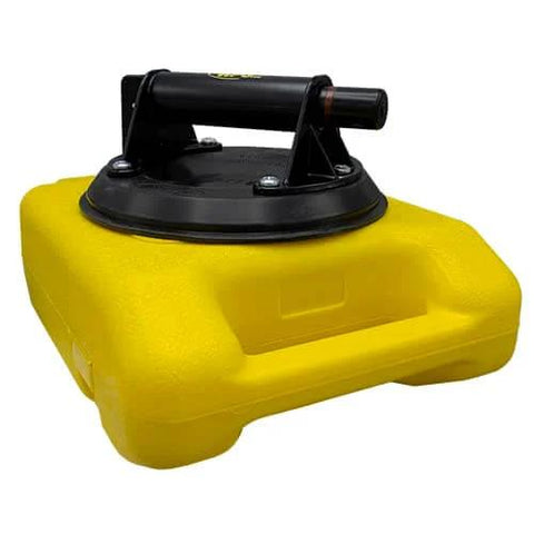 Heavy-Duty Workhorse 8 Inch Flat Vacuum Cup With ABS Handle for lifting glass, metal, wood, and stone, shown in yellow