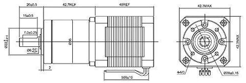 Technical drawing of High Torque Nema 17 Stepper Motor With Planetary Gearbox For Precision DIY CNC Projects and Robotic Motion 99.05 to 1 Gear Ratio 0.018 Degree Step Angle Bipolar 4 Wire Current 1.68A Resistance 1.65 Ohm StepperOnline Ready, showing dimensions and front and side views.