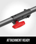 Attachment ready mechanism of Cordless Powerhead Snow Shovel Attachment For Driveways And Walkways With 12 Inch Clearing Width That Hauls Heavy Snow Up To 20 Feet Fast Two Speed Selector Built Tough For Serious Winter Cleanup Tool Only.