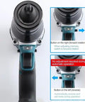 Cordless Electric Rivet Nut Gun Set With 26V Battery Heavy Duty Automatic Fastening Tool close-up of control buttons and grip.