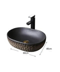 USZWBY Imitation Stone Ceramic Vessel Sink Small Wash Basin for Outdoor Pool Home Bathroom Modern Countertop Art Design, oval shape, 60x40cm.