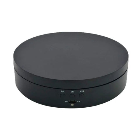 Luxury Electric Rotating Jewelry Display Stand With Mirrored Base, Smooth Spin Turntable For Rings, Necklaces & Watches, ABS Build, High Speed Rotation Showcase Organizer Box, black surface view.
