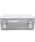 Front view of Electrical Waterproof Junction Box Outdoor Enclosure With Hinged Clear Cover Stainless Steel Buckles IP67 7.9x3.9x2.8 Inch