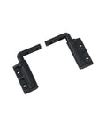 L-shaped damping hinge, black metal with mounting plates and screw holes