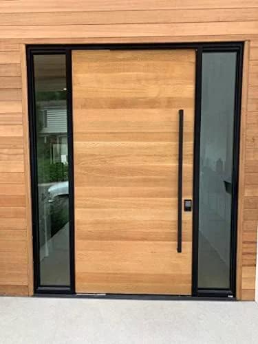 Black Stainless Steel 72 Inch Flat Bar Door Pull Dope Modern Square Rectangle Handle For Interior Exterior Doors installed on wood door