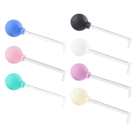 Manual Vacuum Tonsil Stone Remover Kit With Safe PVC Glass Tube For Adults, assorted colors, right-angle design, on white background.