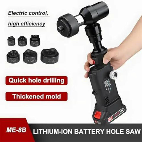 Rechargeable Hydraulic Hole Punch Kit With 80KN Power 6 Die Set shown with handheld device and six-die set for metalwork.